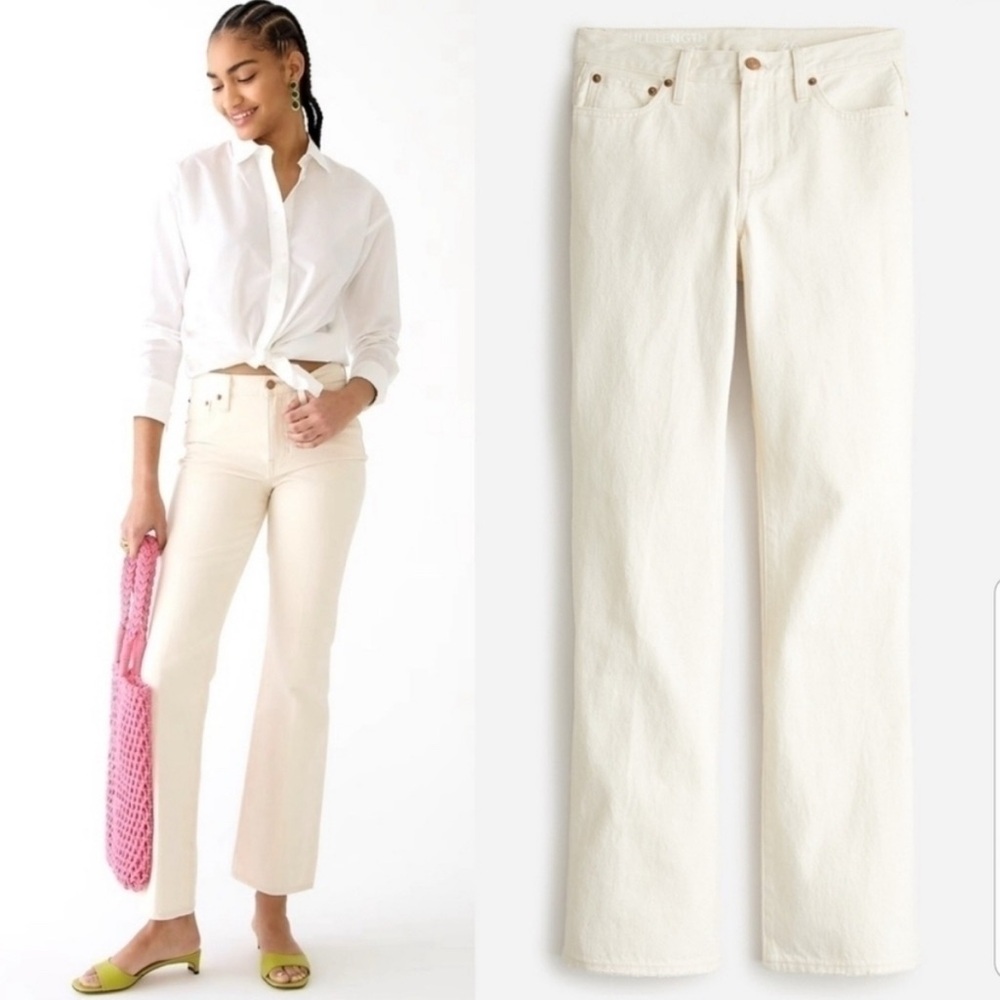 Women's J-Crew Full Length Demi Boot Cream Jeans